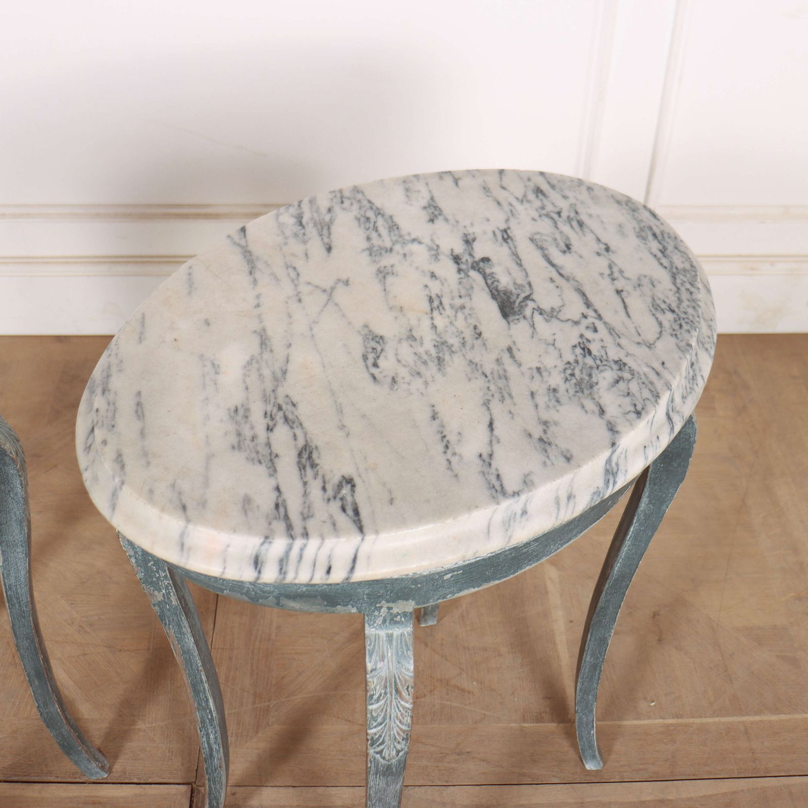 photo furniture Pair Of French Marble Topped Lamp Tables