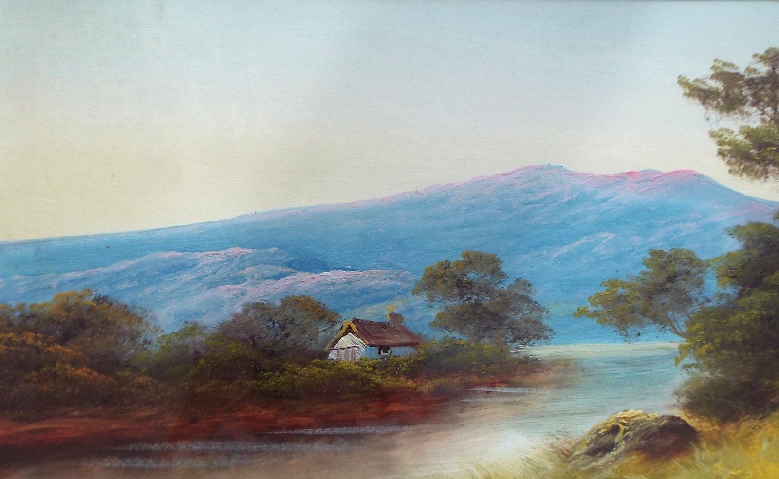 Antique Victorian Scotland Mountain River Landscape Original Oil Painting Framed photo furniture