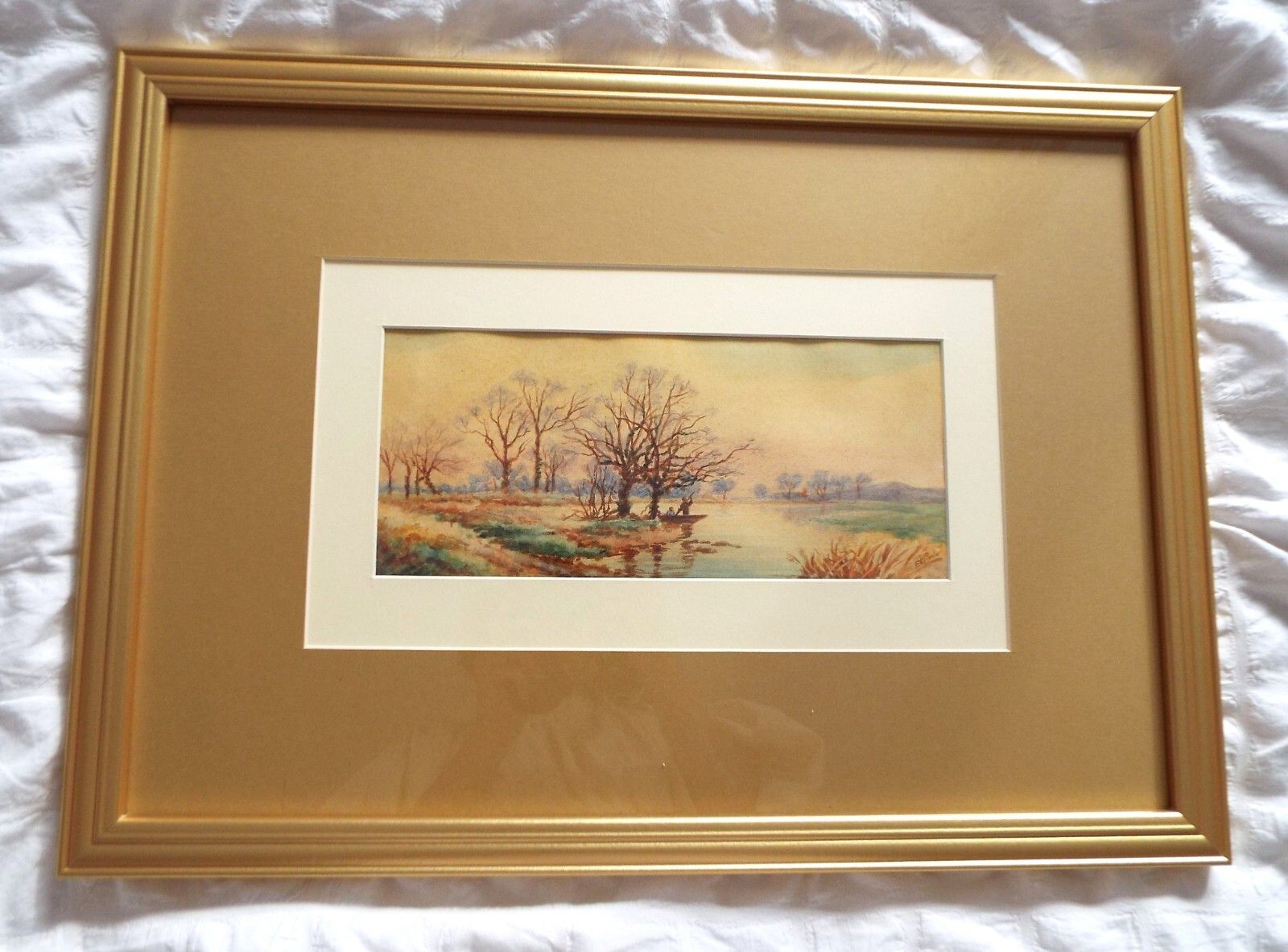 Victorian Watercolour Framed Original Painting Down To The River By E M Poole