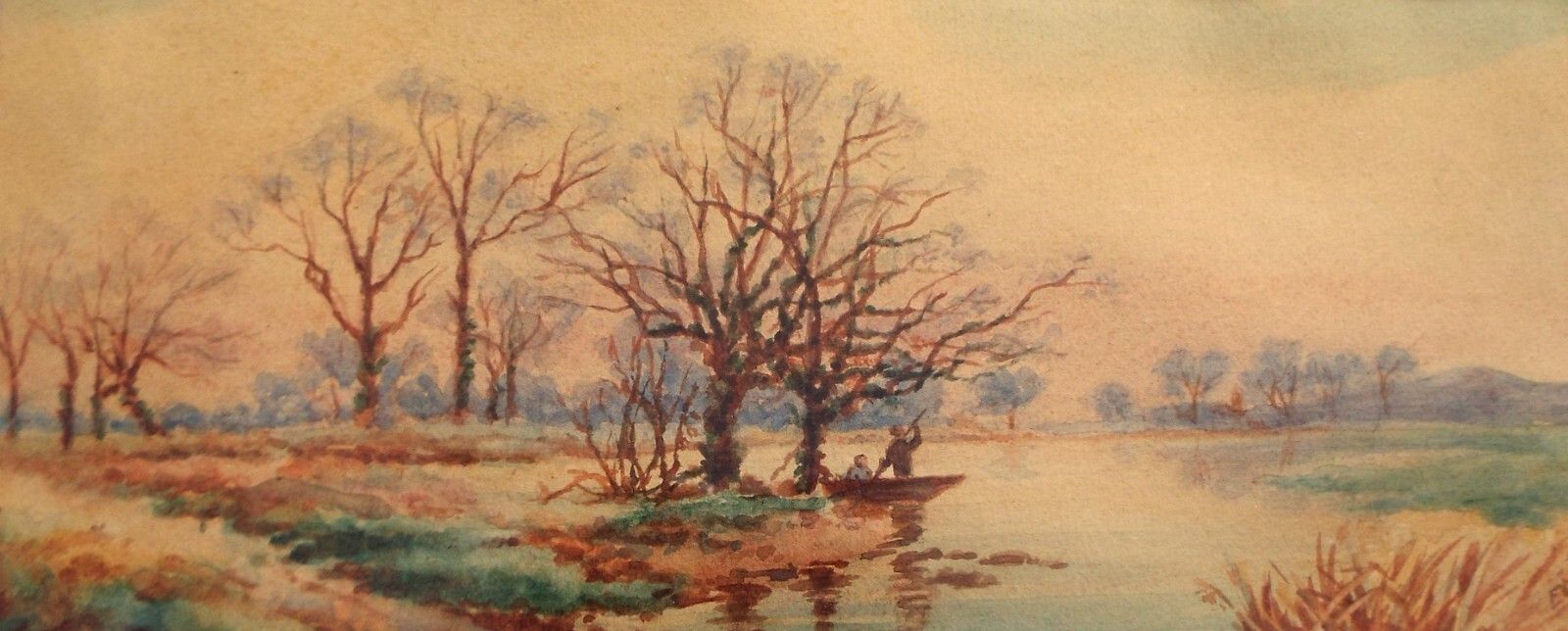 Victorian Watercolour Framed Original Painting Down To The River By E M Poole photo for sale