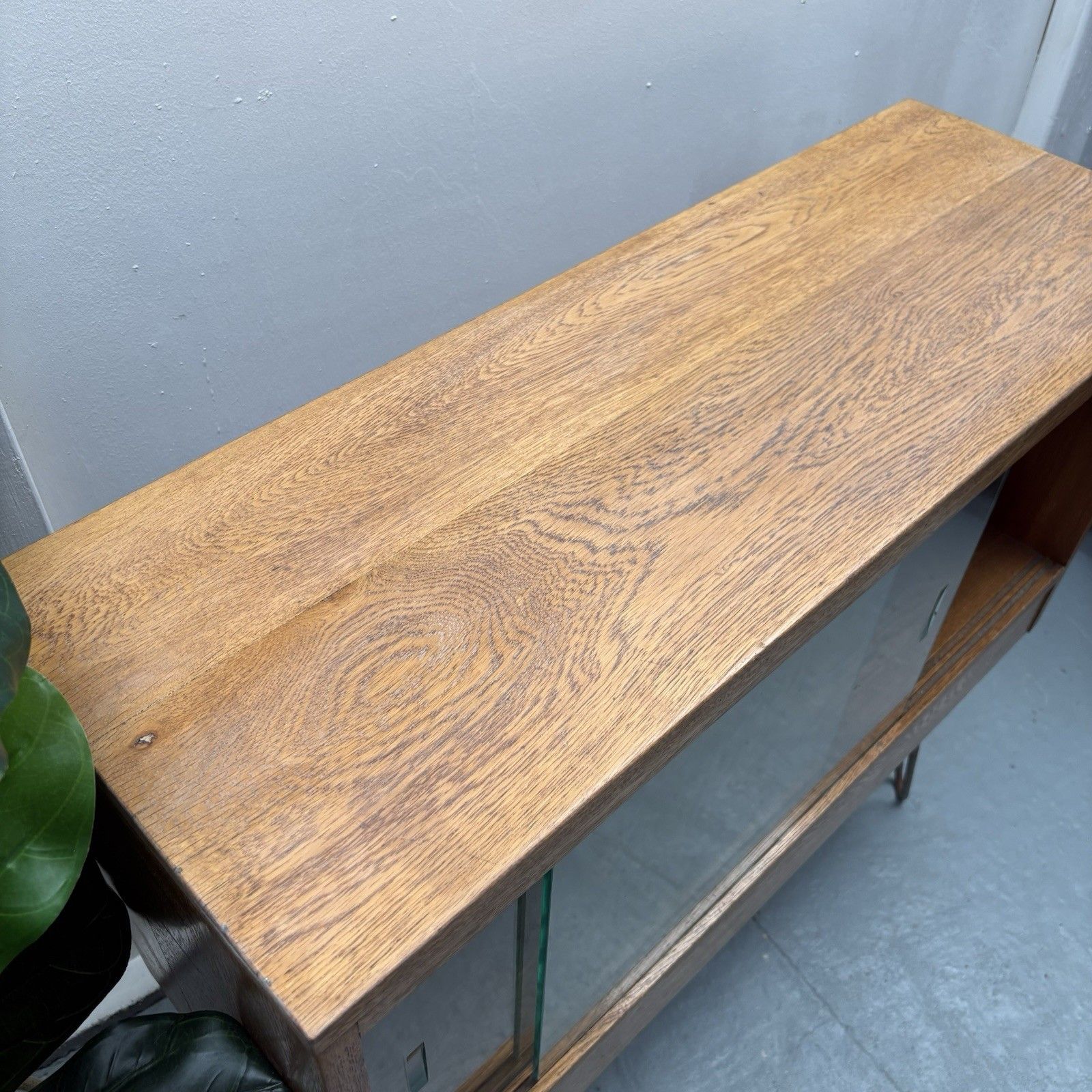 Furniture Original Vintage Oak Display Cabinet 1960 On Hairpin Legs photo