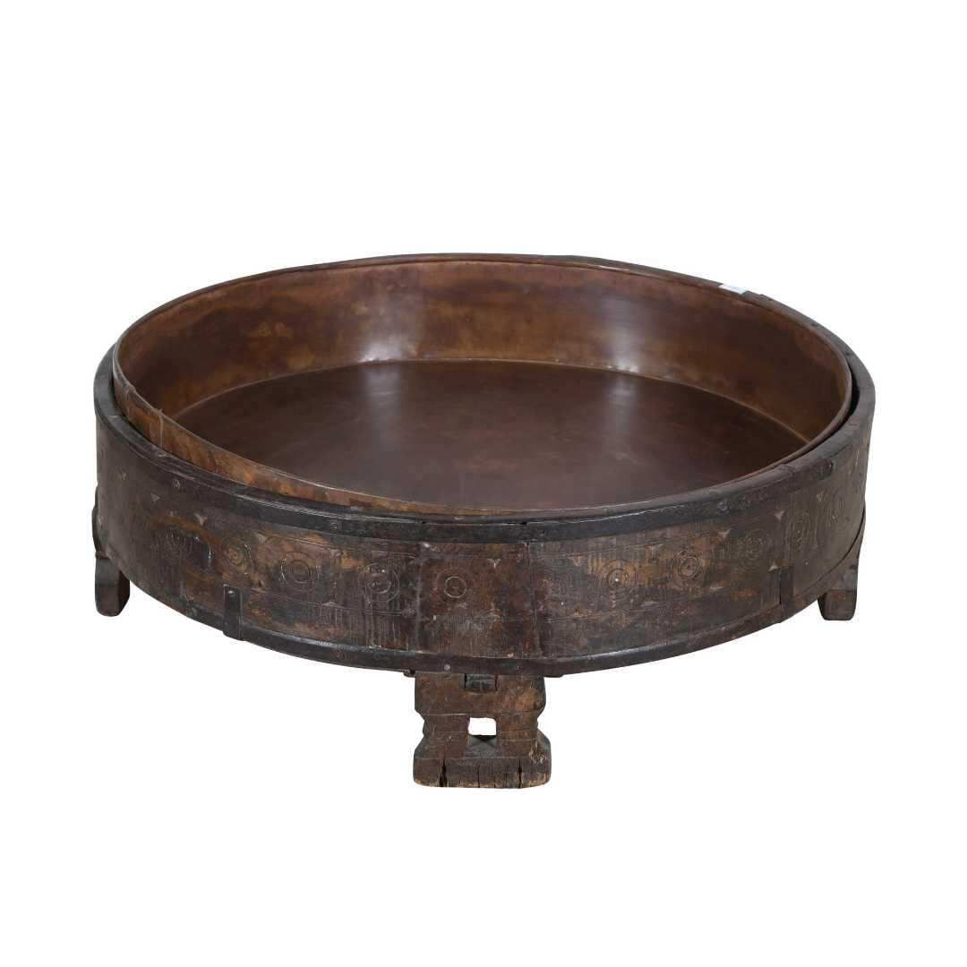 Antique Indian Chakki Coffee Table – Teak Wood Grinder, 19th Century Rajasthan, 67cm