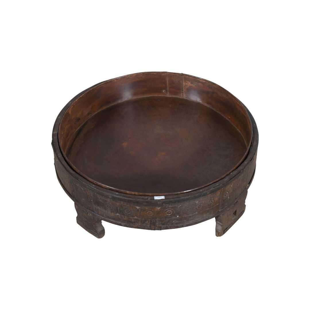 Antique Indian Chakki Coffee Table – Teak Wood Grinder, 19th Century Rajasthan, 67cm photo furniture
