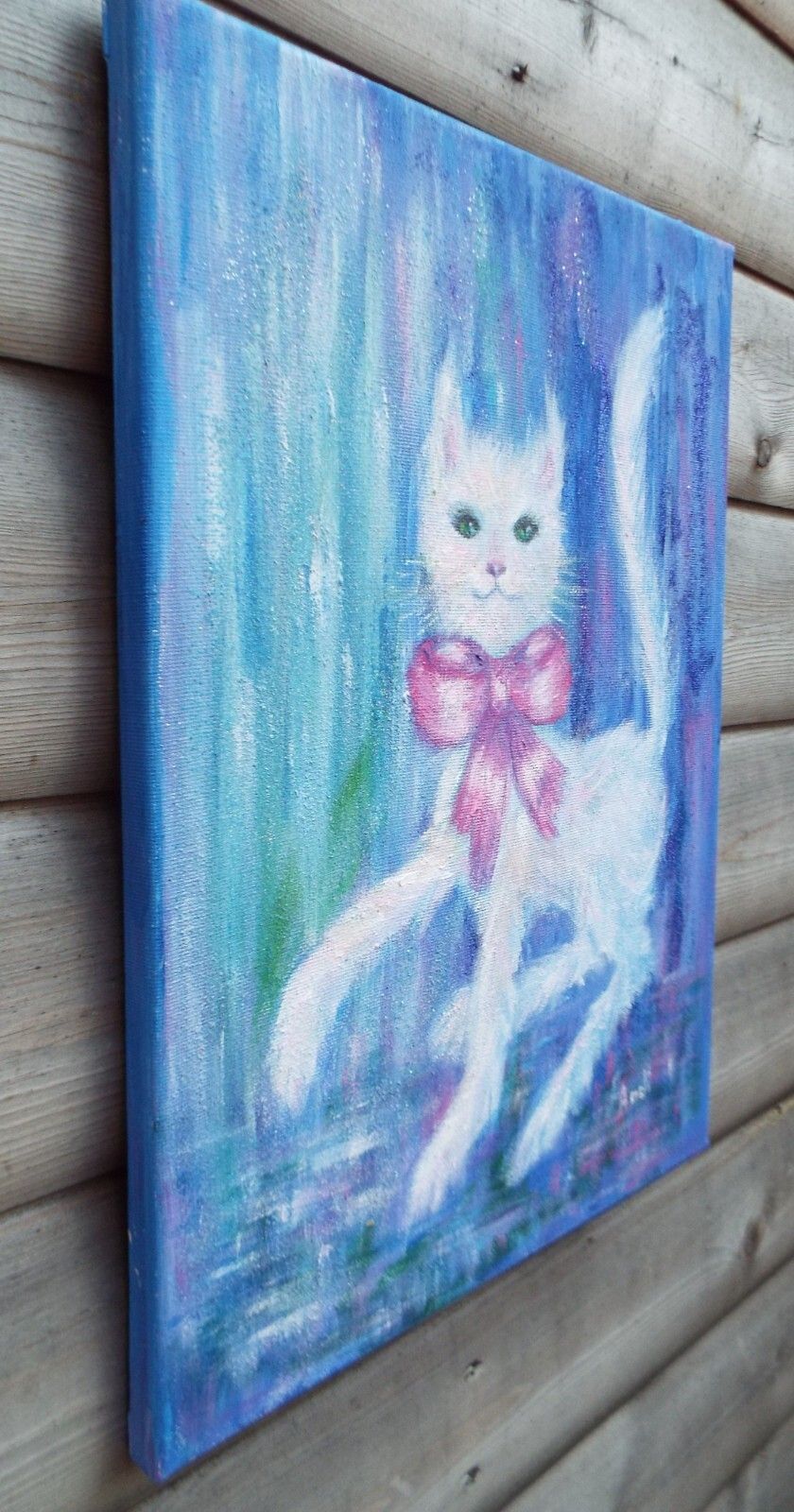 Original Painting Whimsical White Cat Illustration Andi J Lucas photo 180.0