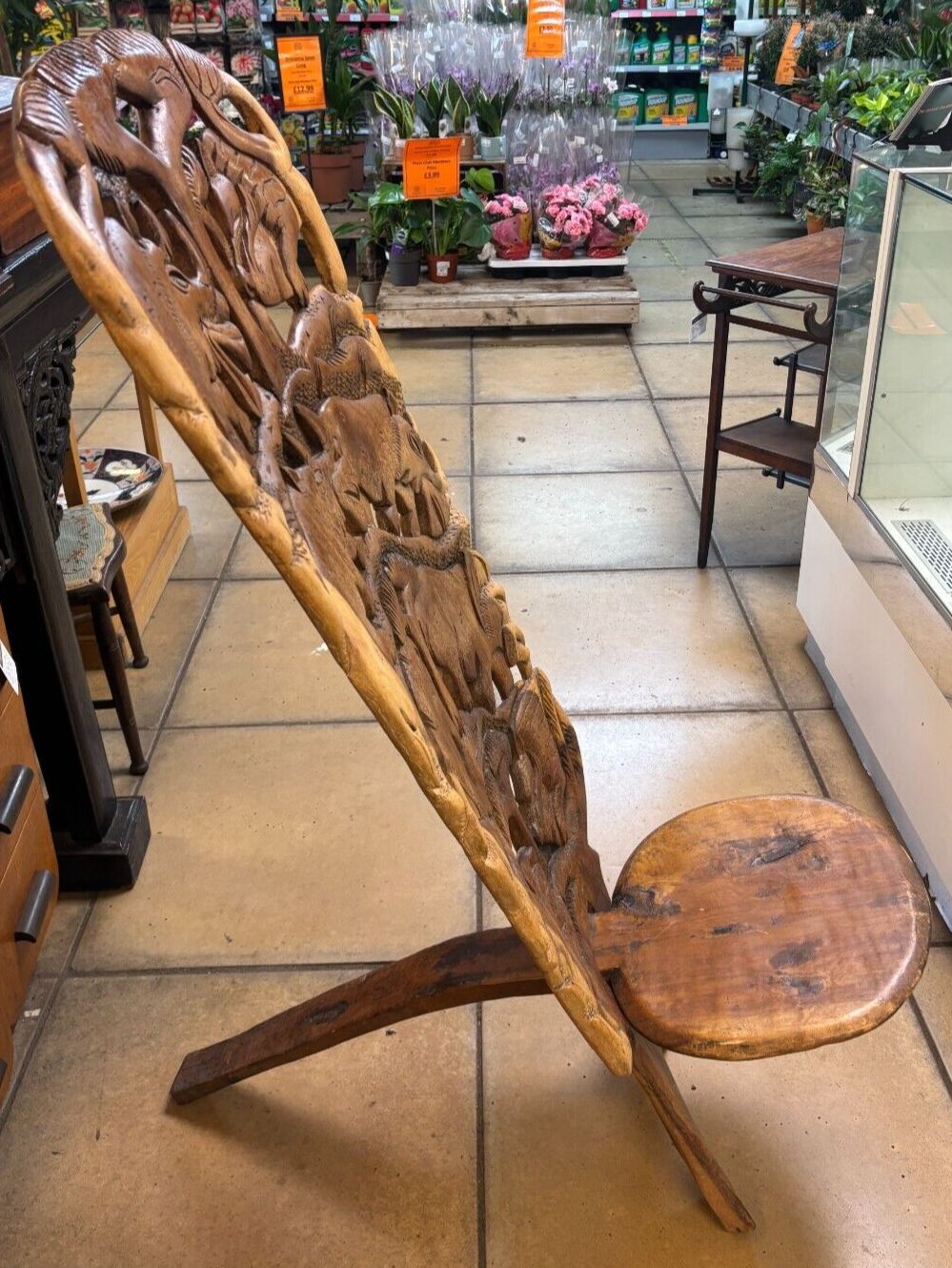 photo furniture Antique African Carved Tribal Wooden Chief/ Birthing Chair