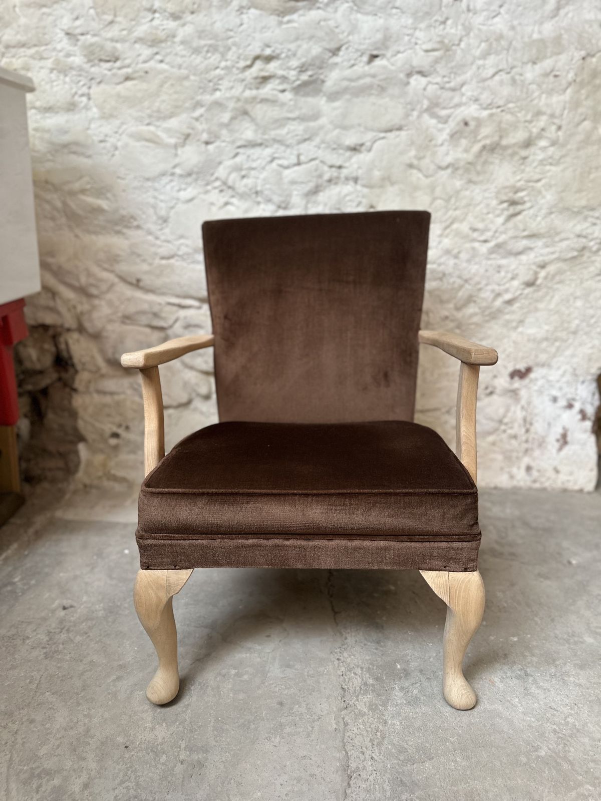 Mid Century Brown Velour Chair With Cabriole Legs photo Furniture
