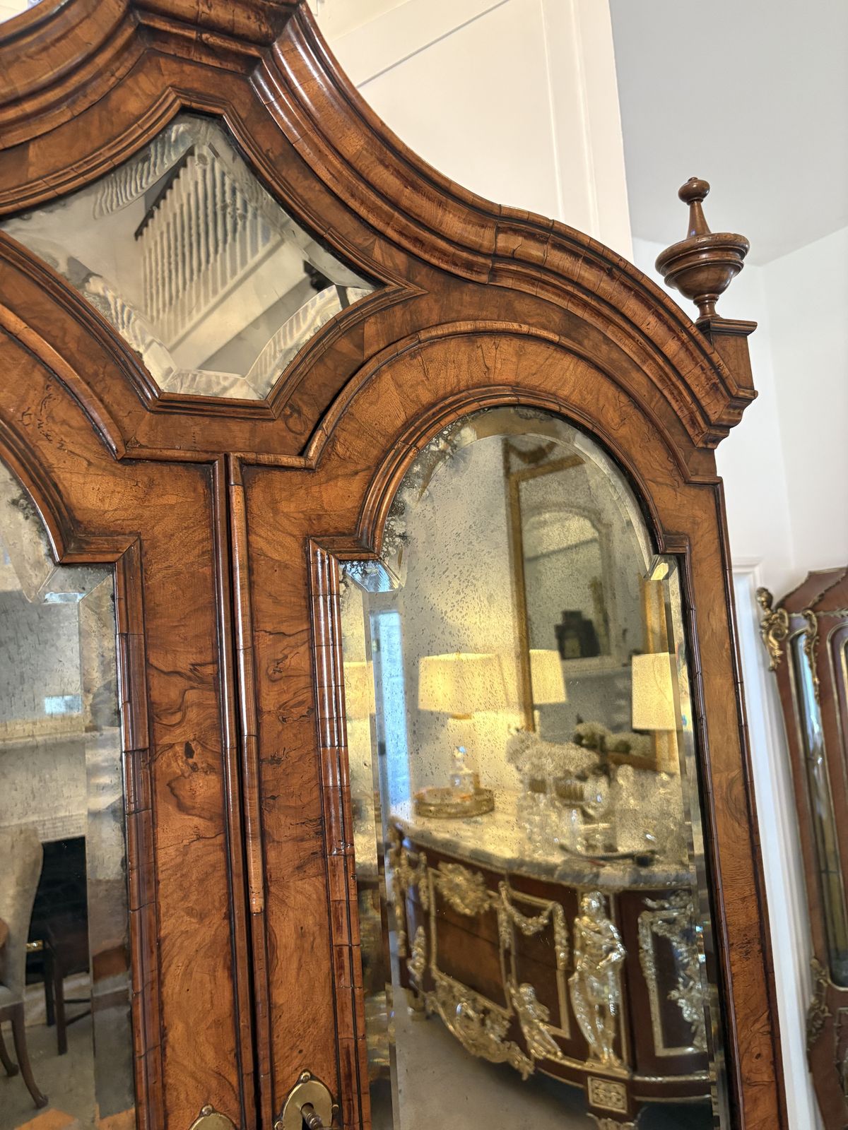 Antique Queen Anne Fantastic Quality Burr Walnut And Featherbanded Bureau Bookcase photo furniture