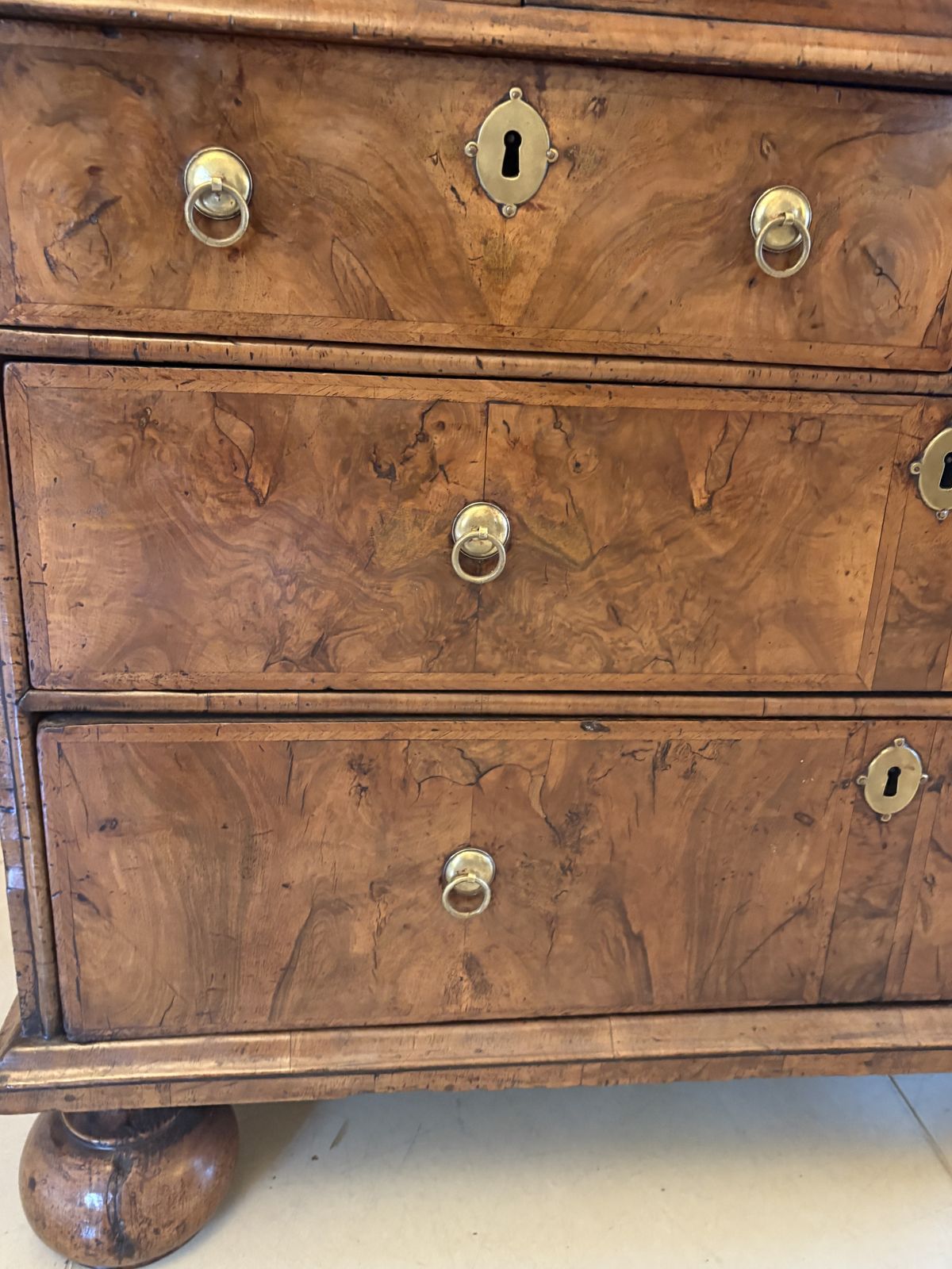 photo furniture Antique Queen Anne Fantastic Quality Burr Walnut And Featherbanded Bureau Bookcase