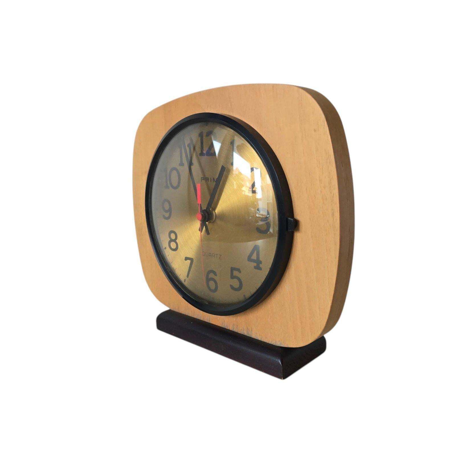 Mid Century Wooden And Brass Wall Clock Prim сhehoslovakia 70s photo furniture