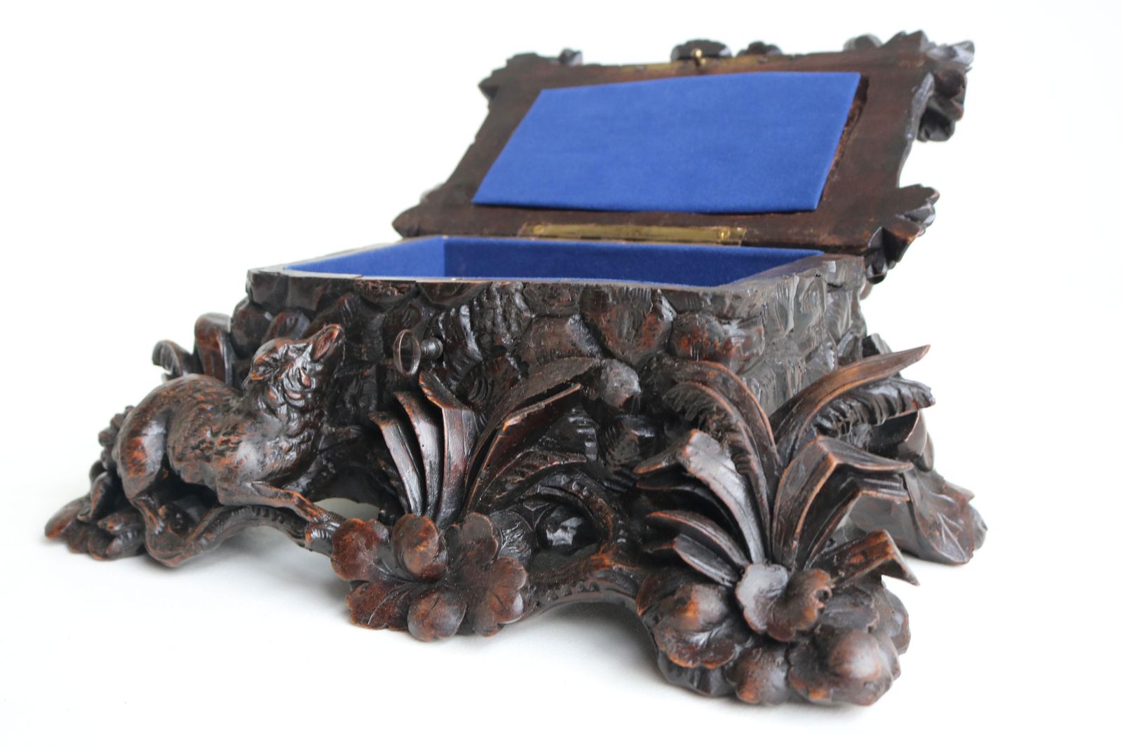 Antiek 19e Eeuws Zwitsers Volledig Handgesneden Black Forest Sieradendoosje photo Woonaccessoires
