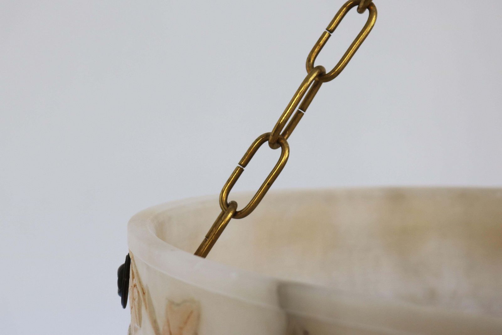 Grote ø 50,3 Cm Witte Alabasten Art Nouveau Hanglamp Met Gesneden Bladeren photo buy