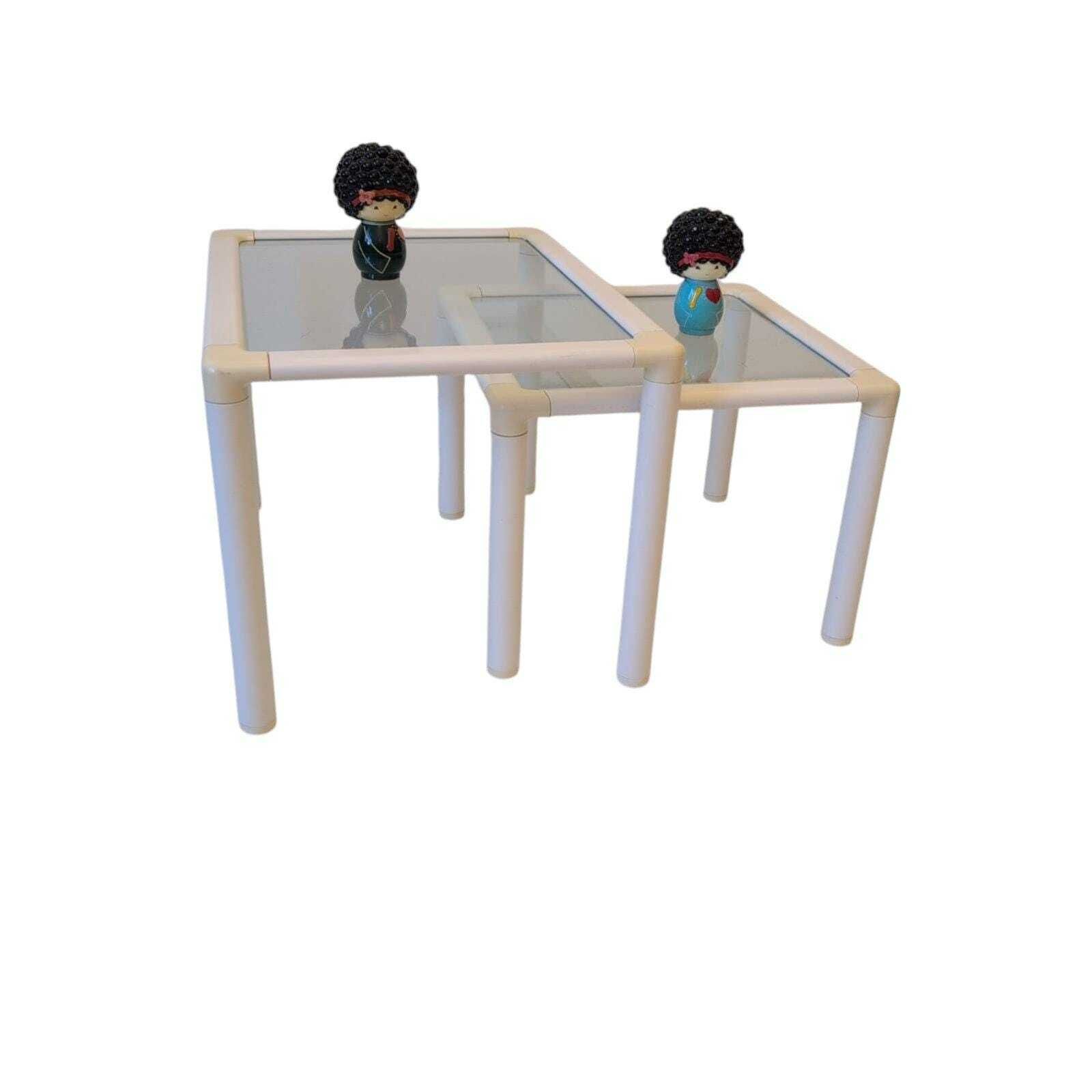 Vintage Mid Century Modern Nesting Table Set Of 2 Plasic Glass Tables