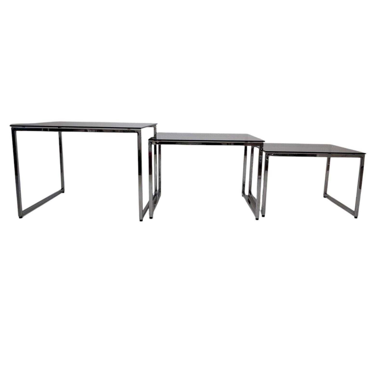 Vintage Mid Century Modern Chrom And Smoky Glass Nesting Table Set Of 3 photo 522.0