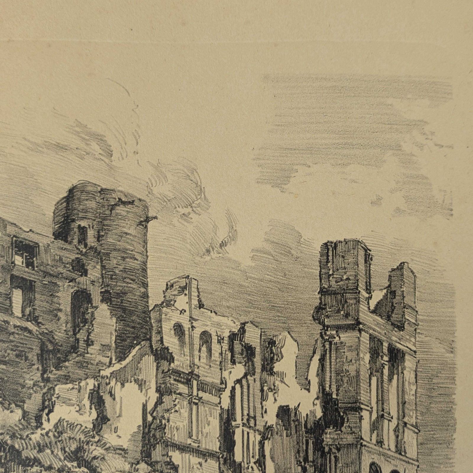 Antique Julien Lacaze Engraving Of Exterior Of Castle Ruins France, Signed French Art Print photo Art