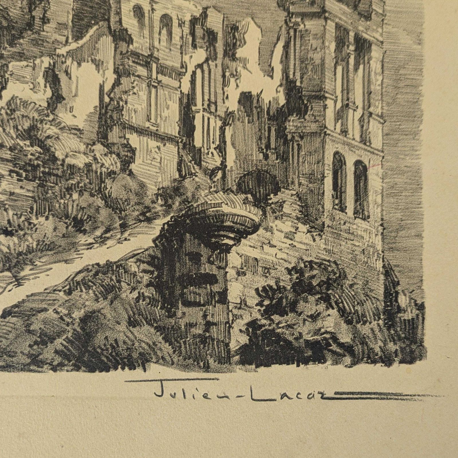 Antique Julien Lacaze Engraving Of Exterior Of Castle Ruins France, Signed French Art Print photo vinterior