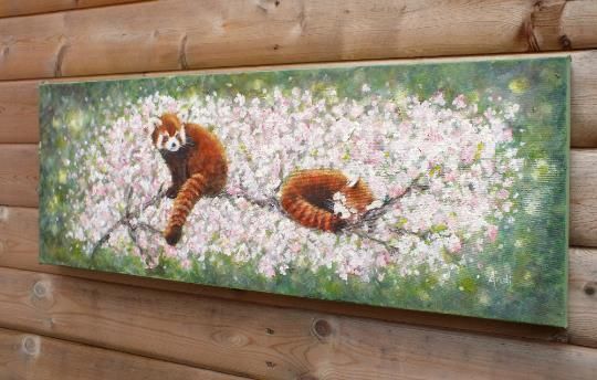 photo furniture Red Pandas In Cherry Blossom Landscape Wildlife Original Painting Andi J Lucas