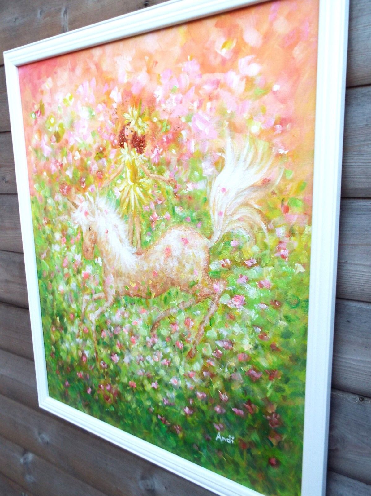 Fantasy Art Large Framed Original Painting Floral Fairy Horse Pony Andi J Lucas photo furniture