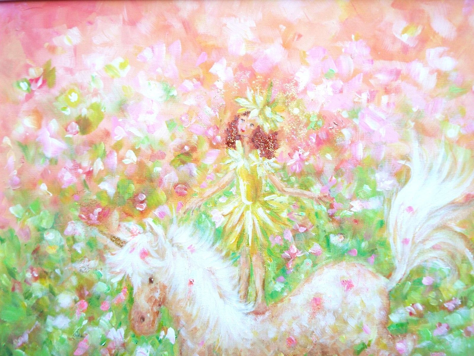 Fantasy Art Large Framed Original Painting Floral Fairy Horse Pony Andi J Lucas photo 406.0