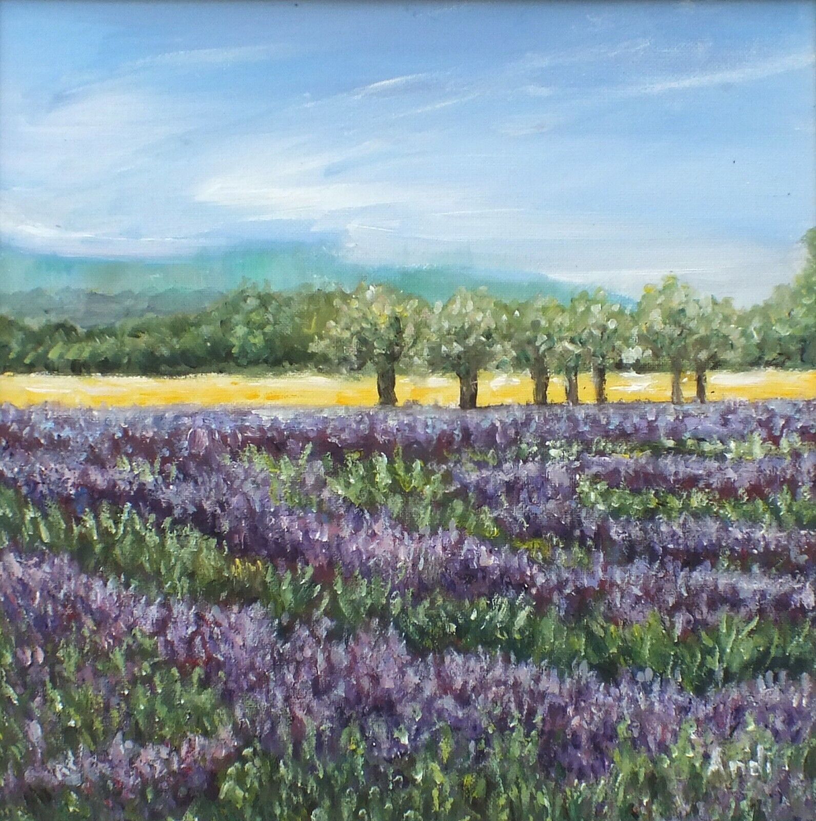 Lavender Fields Painting Floral Art French Landscape Framed Signed Andi J Lucas photo furniture