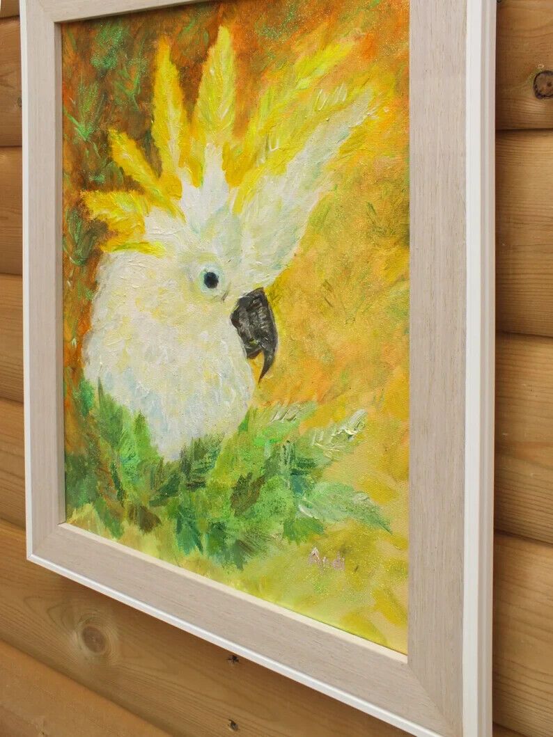 New Original Framed Signed Painting Cockatoo Andi J Lucas  Wildlife Art photo vinterior