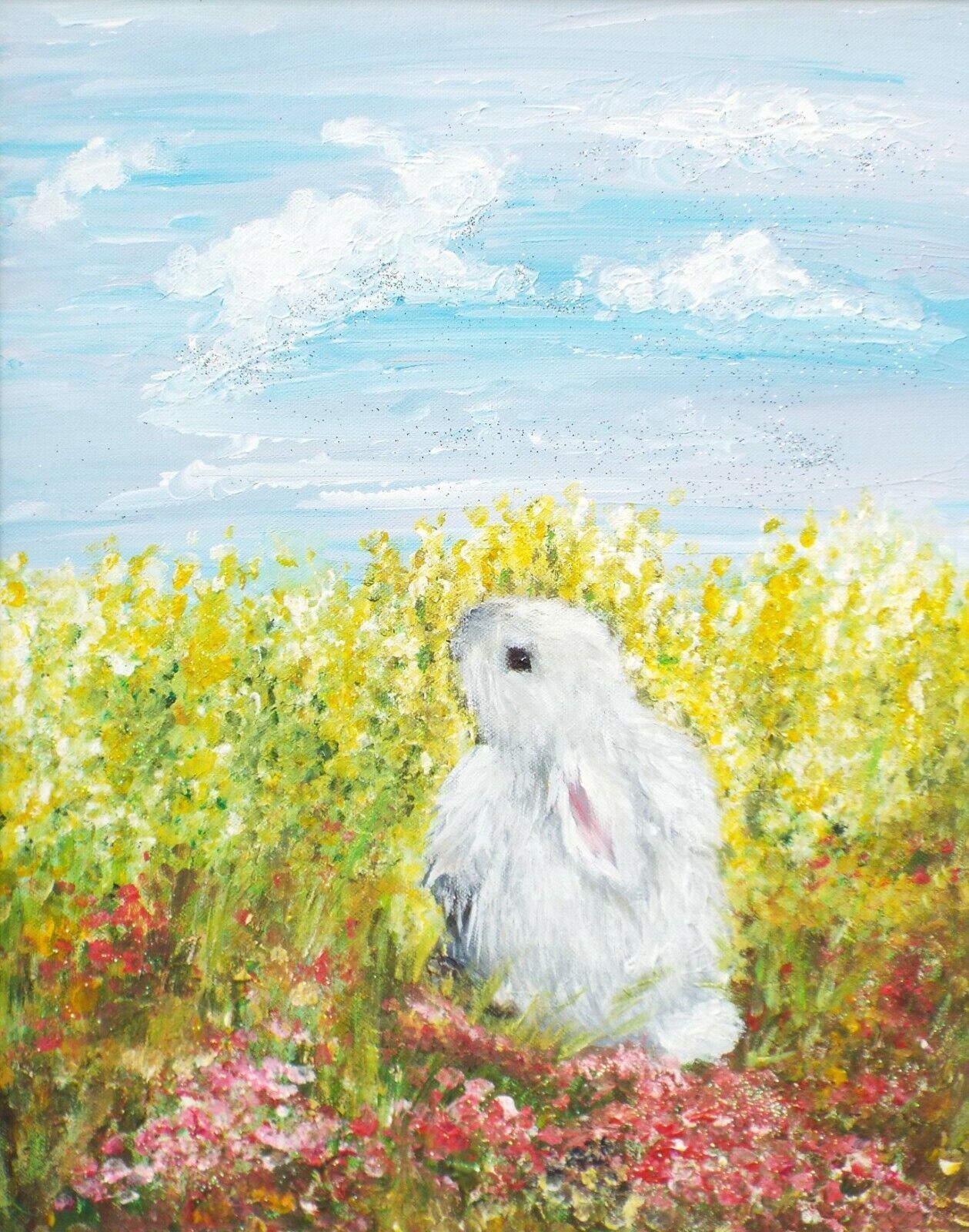 Rabbit Framed Original Art Animal Landscape Painting Whimiscal Andi J Lucas photo furniture
