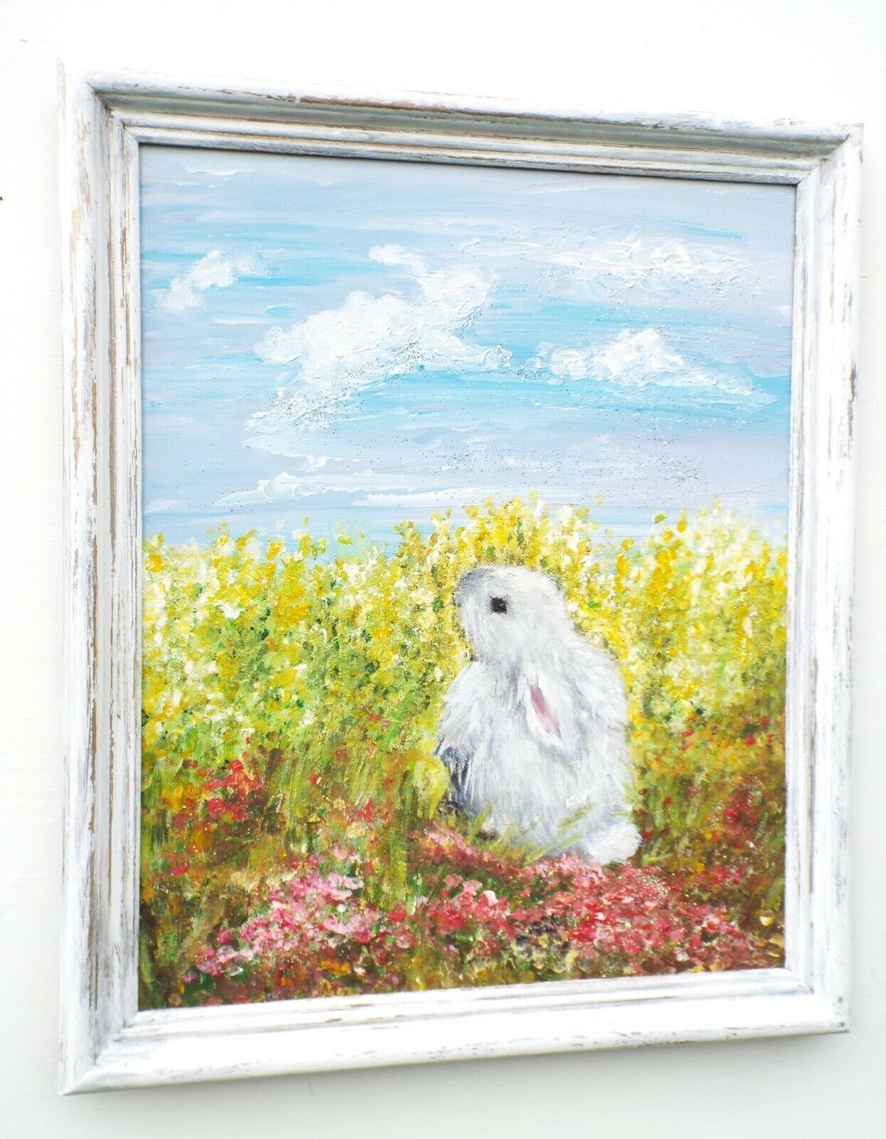 Rabbit Framed Original Art Animal Landscape Painting Whimiscal Andi J Lucas photo Art