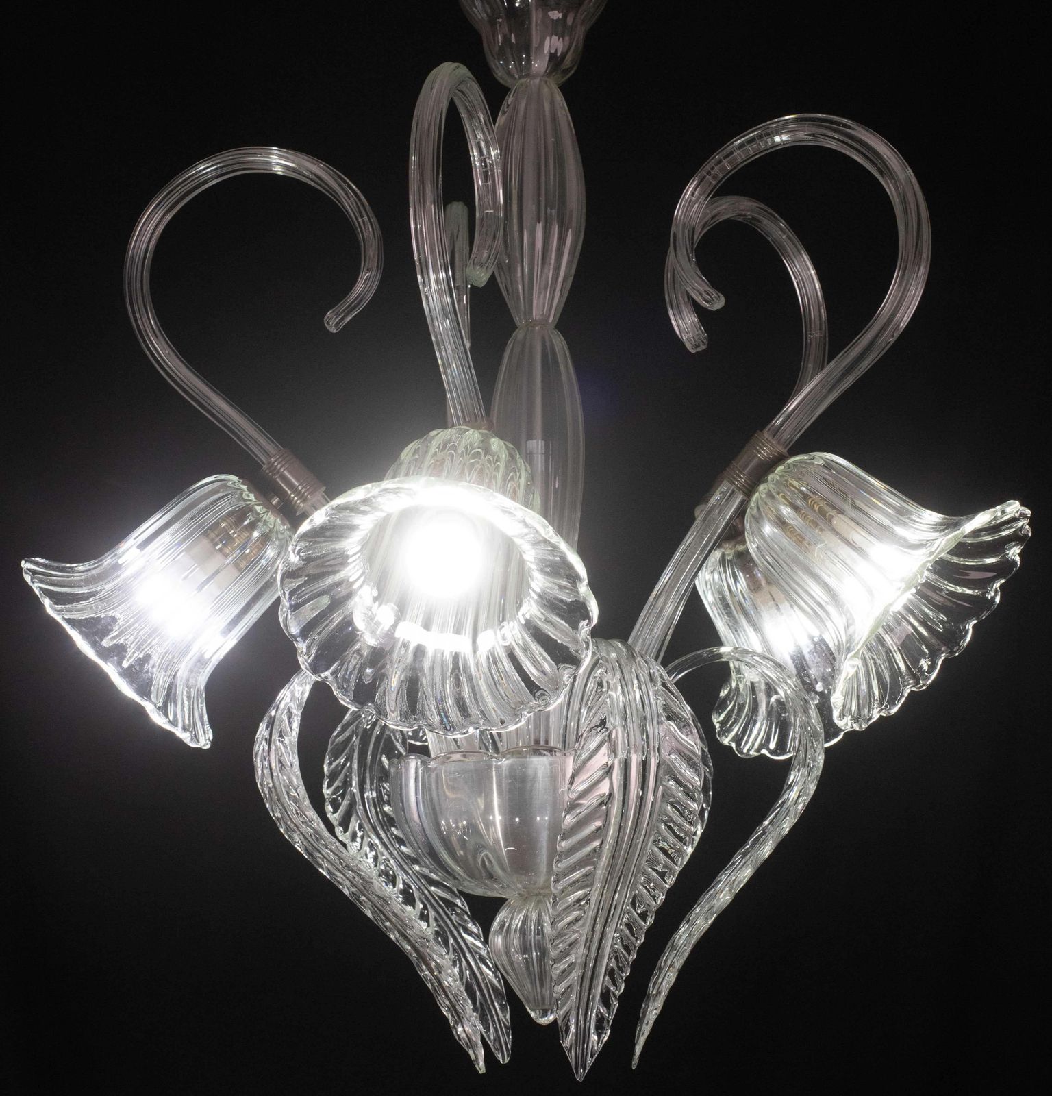 Amazing 5 Light Art Deco Murano Glass And Brass Chrome Chandelier By Barovier photo for sale