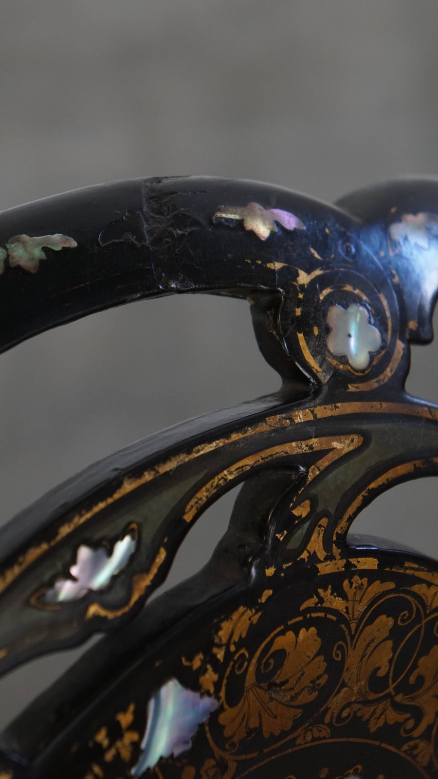 photo buy Set Of 2 Beautiful, Unique, Ornate Antique 19th Century English Chinoiserie Mother Of Pearl Chairs