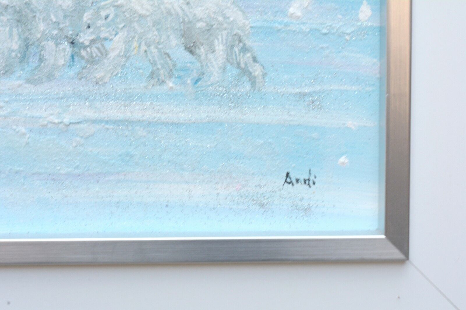 Mother & Cubs Polar Bears  In The Arctic Original Framed Painting  Andi J Lucas photo vinterior