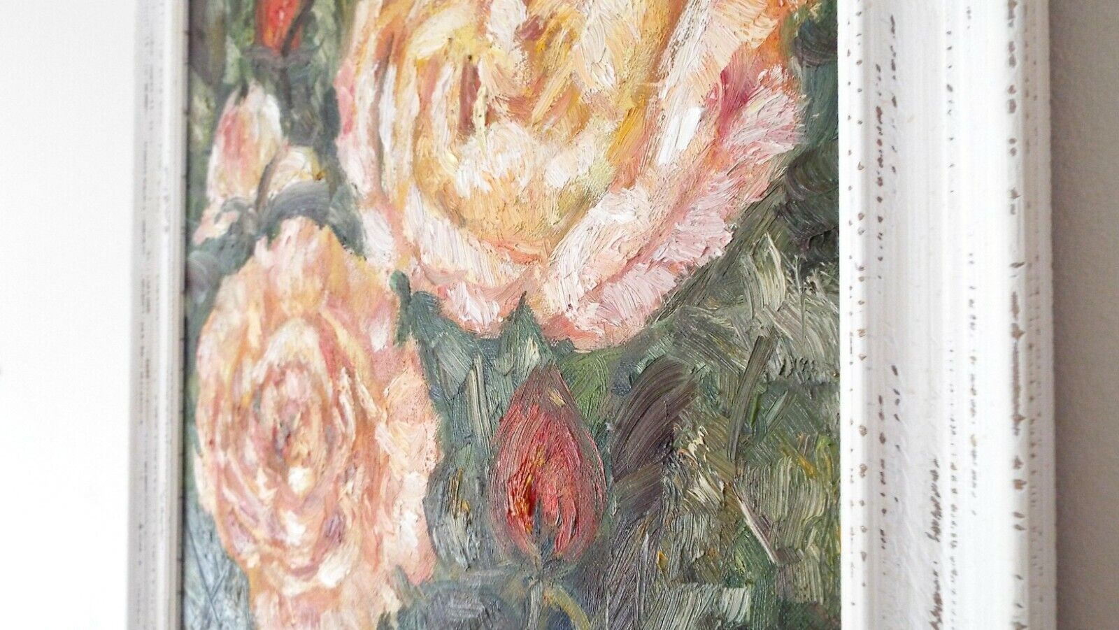 Peach Roses Original Oil Painting Signed Framed Flowers Andi J Lucas photo for sale