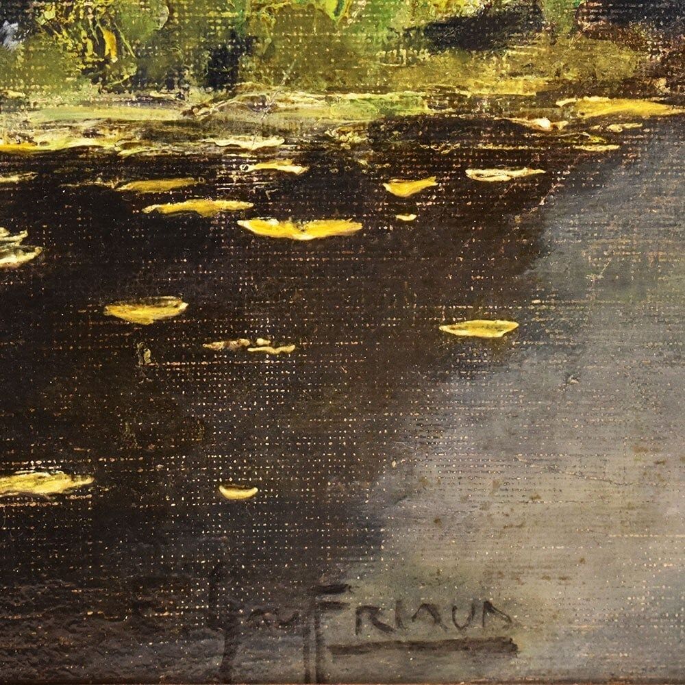Antique Oil Painting, Landscape Painting, River, Nature Painting, XX Century. (Qp642) photo vintage