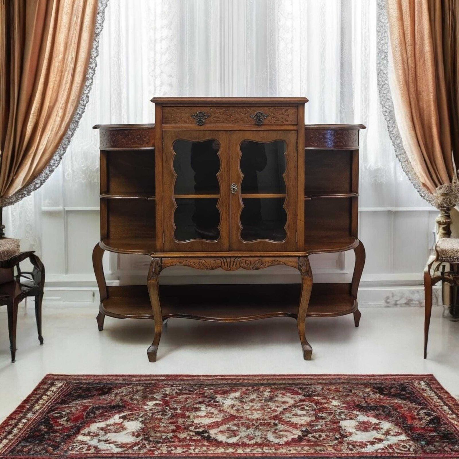 Antique Victorian Mahogany Drink Cabinet / Glazed Bookcase / C1890