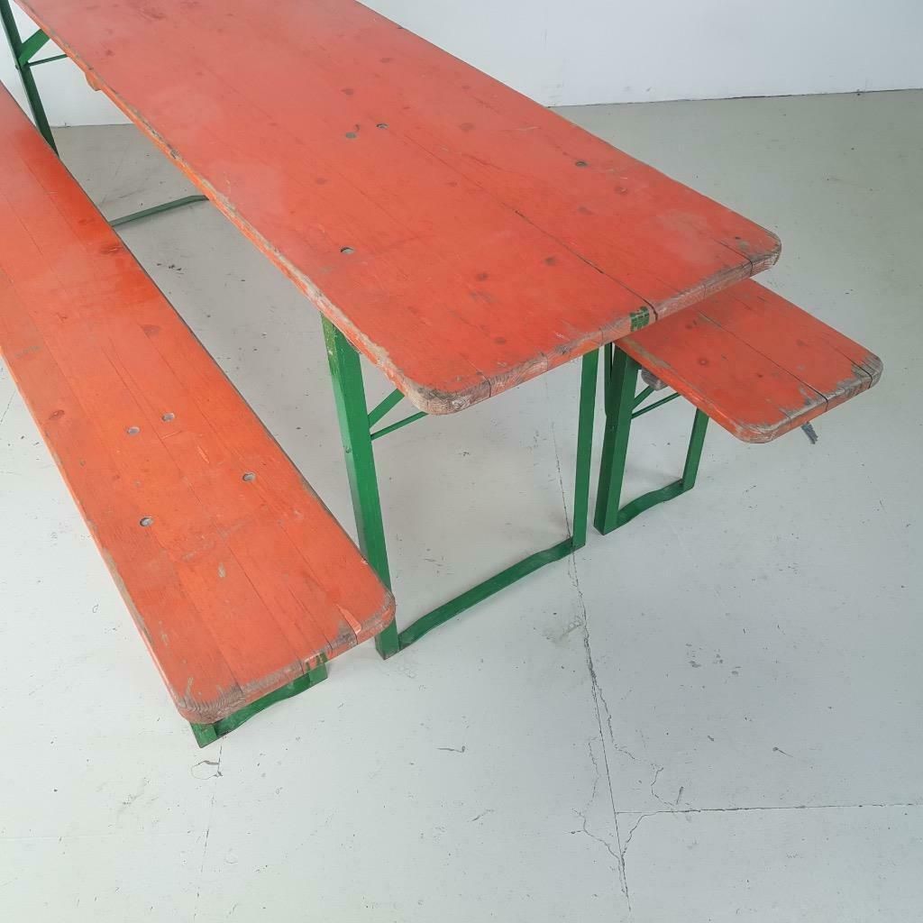 Vintage German Beer Table And Benches Orange photo for sale