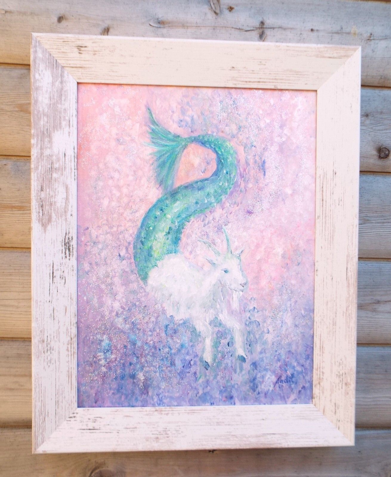 Capricorn Painting On Canvas Original Signed Framed  49cm X 39cm Andi J Lucas