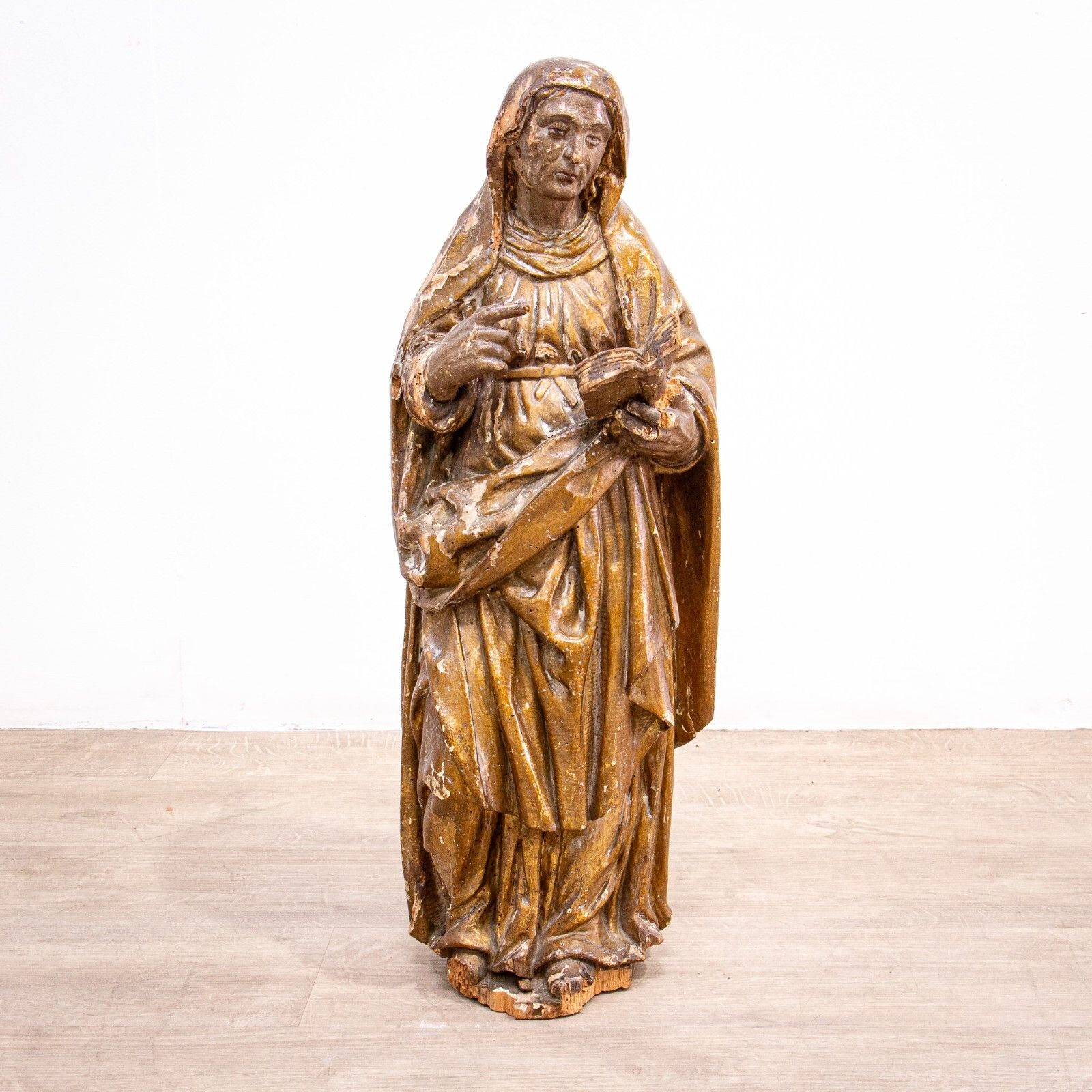 Painted 17th Century Carved Sculpture Of St. Anne