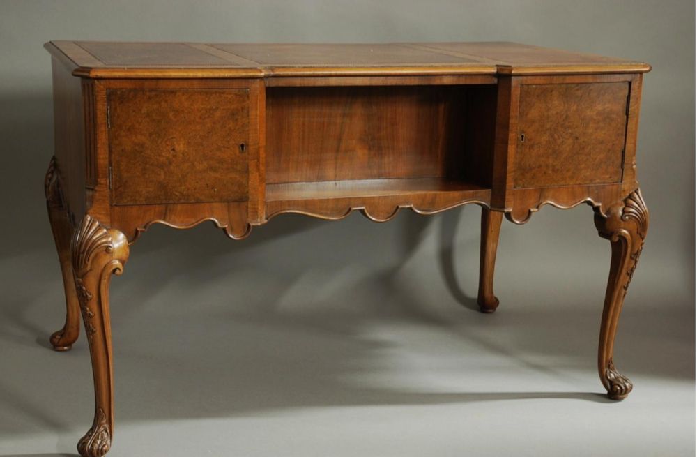 Vintage 20th Century Walnut Writing Desk In The Queen Anne Style