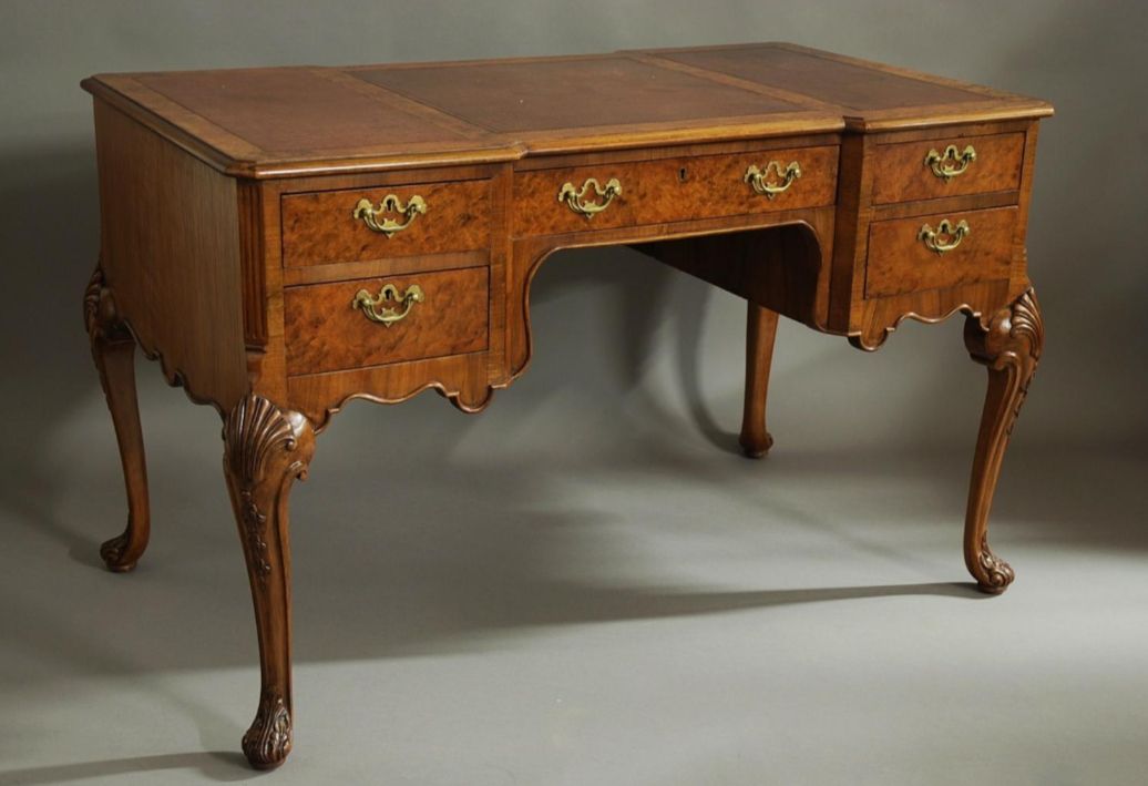 Vintage 20th Century Walnut Writing Desk In The Queen Anne Style photo furniture