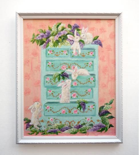 photo furniture White Rabbits And Floral Lilacs Original Framed Painting Andi J Lucas