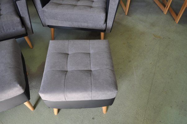 Mid Century Modern Ottomans In Grey And Black, 1950s, Set Of 2