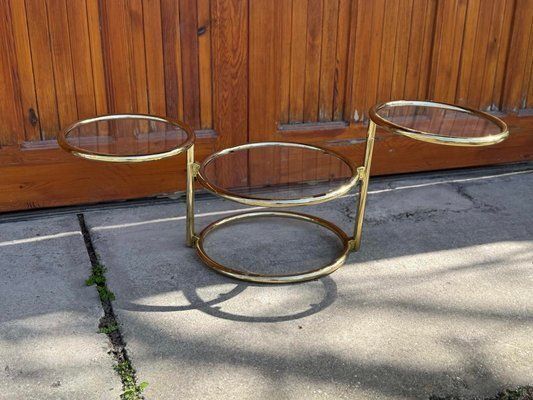 Vintage Brass Swivel Coffee Table In The Style Of Milo Baughman, 1970s photo for sale