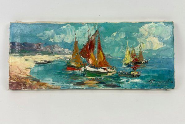 photo furniture Walter Prescher Van Ed, Ships, Oil On Canvas, 1980s