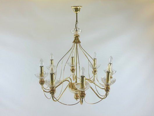 814.0 Vintage Crystal And Brass 8 Arm Chandelier, 1980s photo