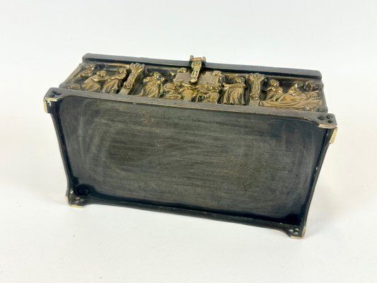 Home Decor Antique Gothic Revival Bronze Jewelry Box With Religious Scenes, 19th Century photo