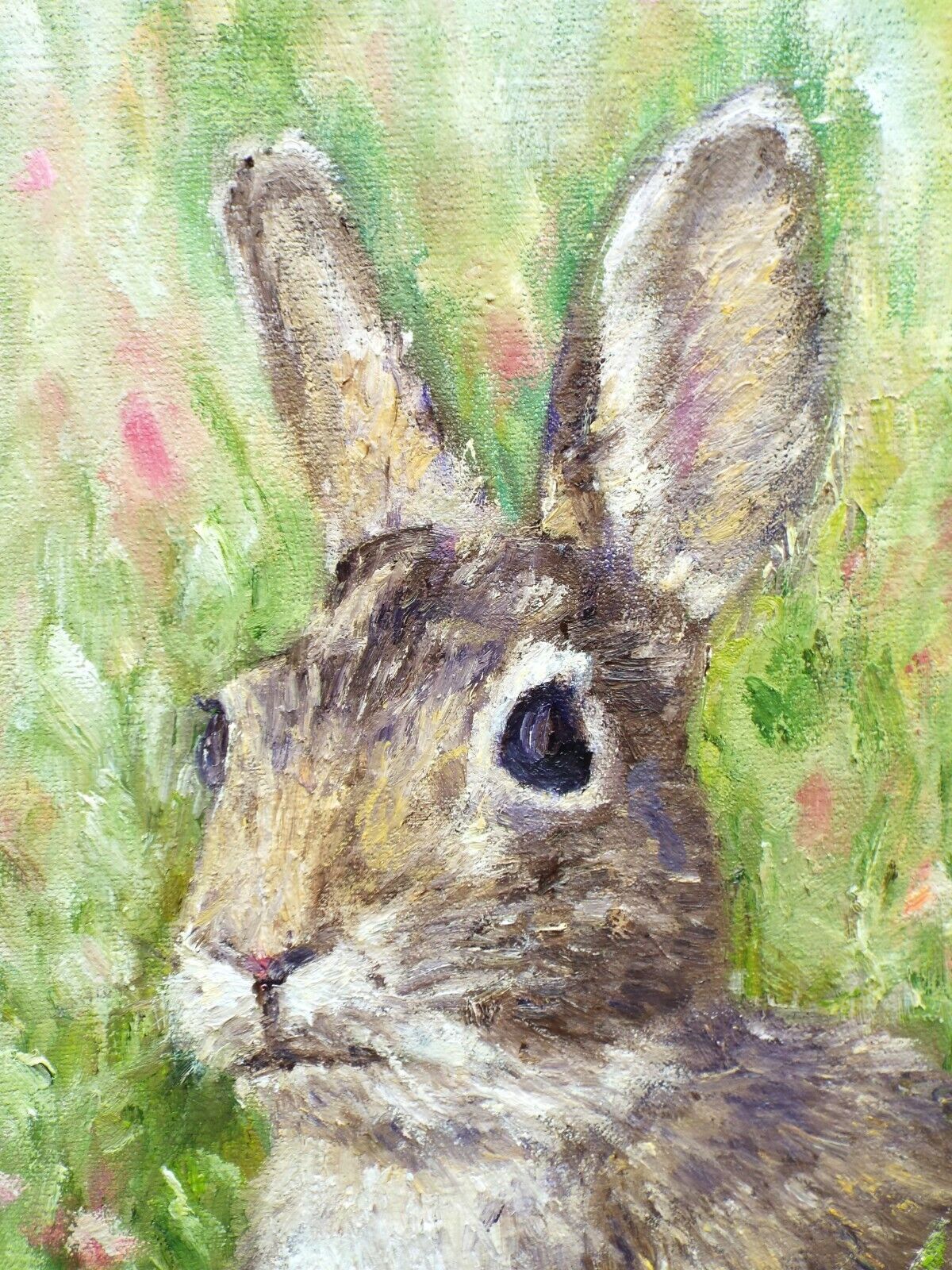 Hare Portrait In Floral Meadow Original Oil Painting Signed Framed Andi J Lucas photo 362.0