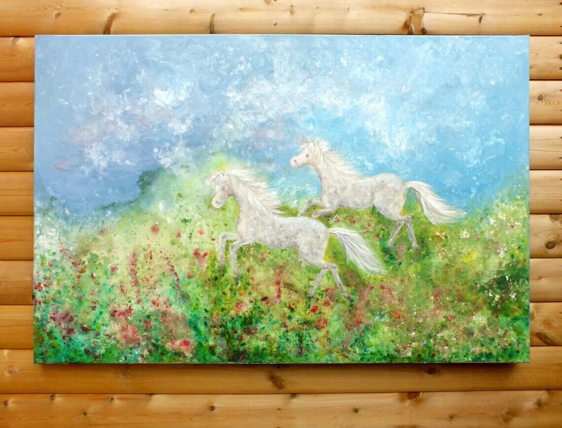 Extra Large Dappled Horses Fantasy Landscape Original  Painting Andi J  Lucas photo for sale
