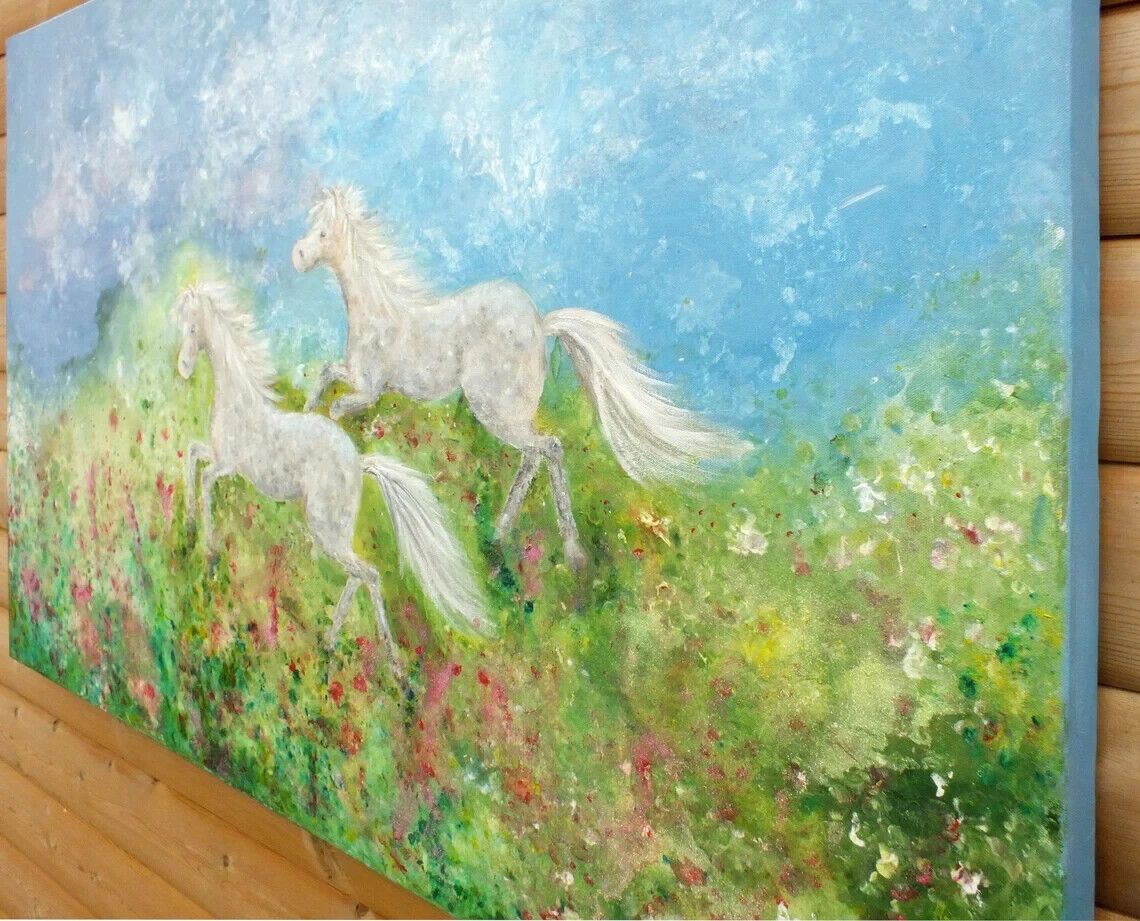 Extra Large Dappled Horses Fantasy Landscape Original  Painting Andi J  Lucas photo Art