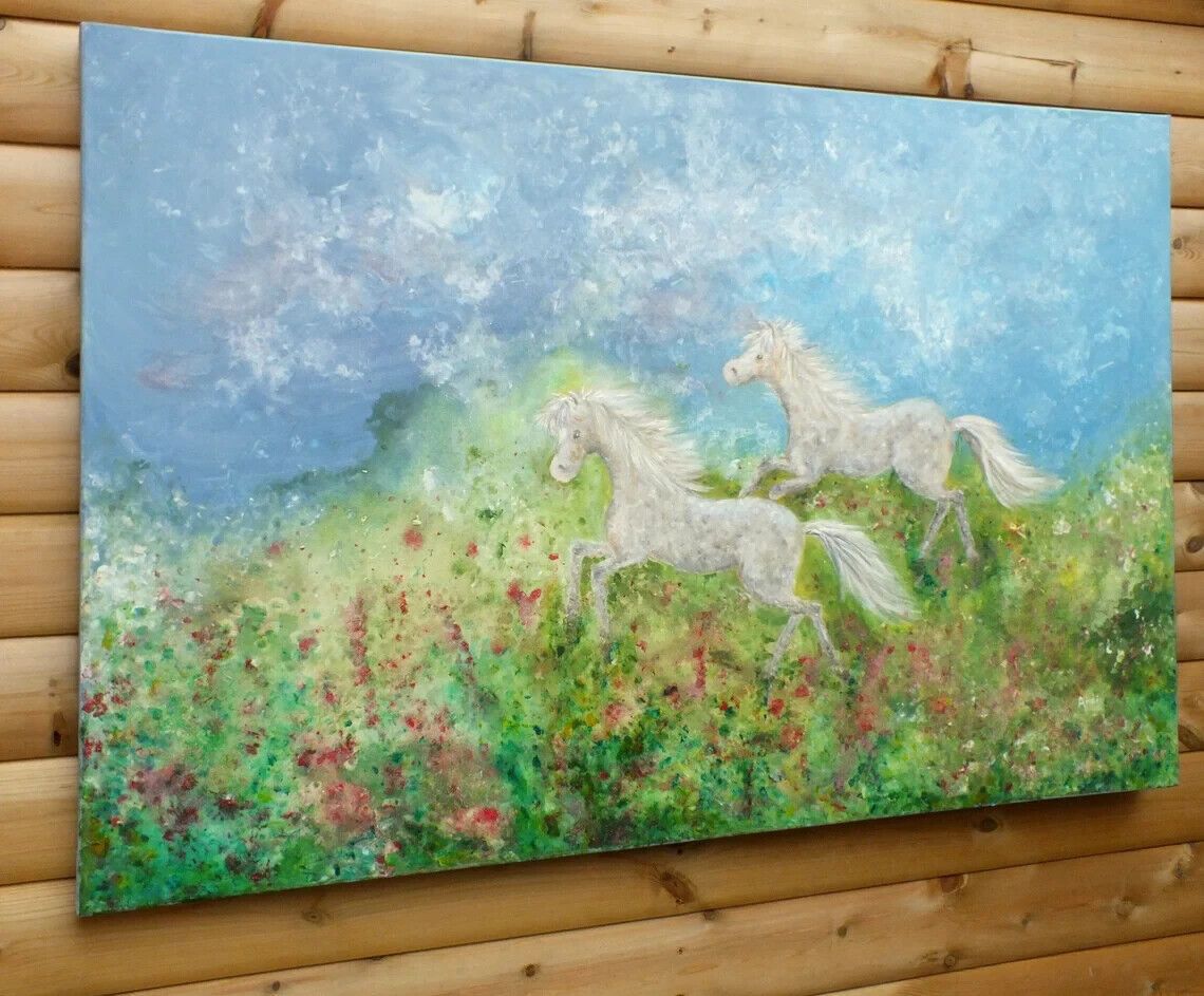 Extra Large Dappled Horses Fantasy Landscape Original  Painting Andi J  Lucas photo vinterior