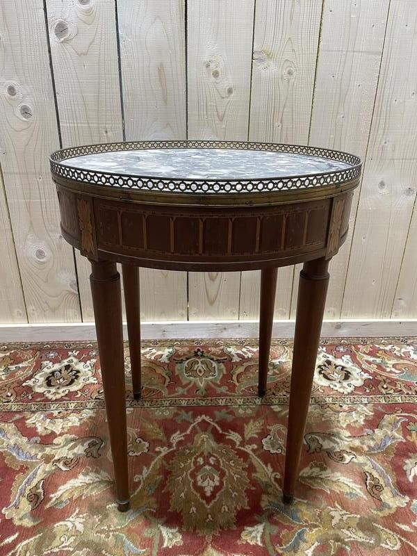 Table Bouillotte De Style Louis XVI En Acajou Et Marbre. photo vinterior