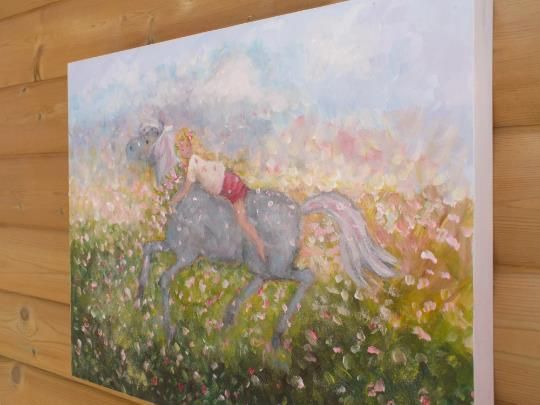 Girl Child And Pony Horse Flower Fantasy Landscape Original Painting Andi  Lucas photo 326.0