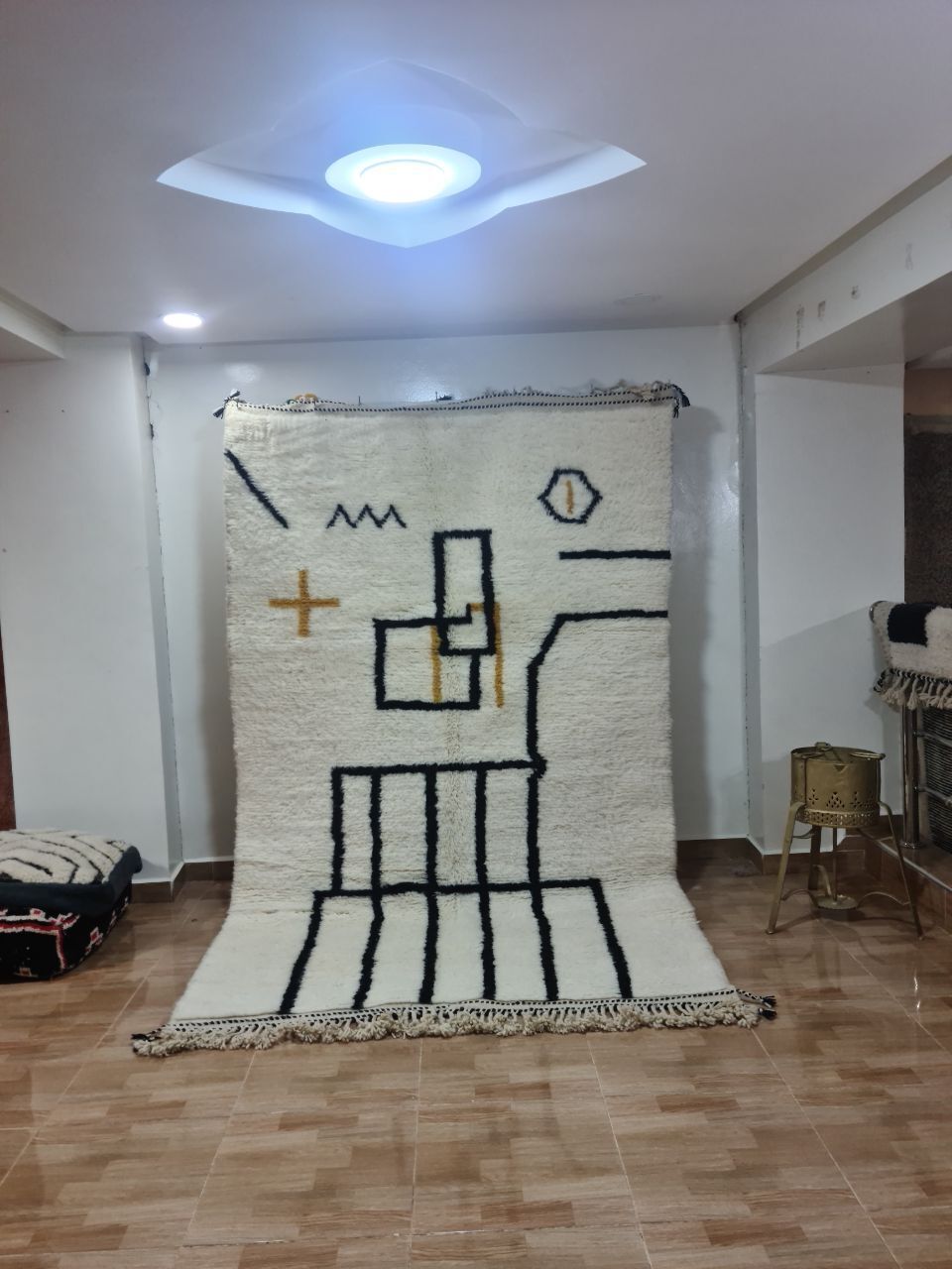 Handwoven Moroccan Berber Rug   Minimalist Black & White Abstract Design (250x150 Cm) photo furniture